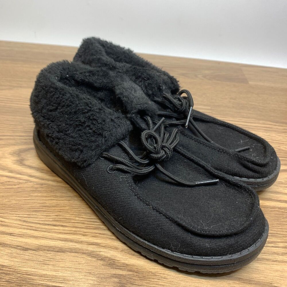Hey Dude Women's Britt Total Black‎ Fur Lined Casual Shoe Bootie US Size 6 / 37